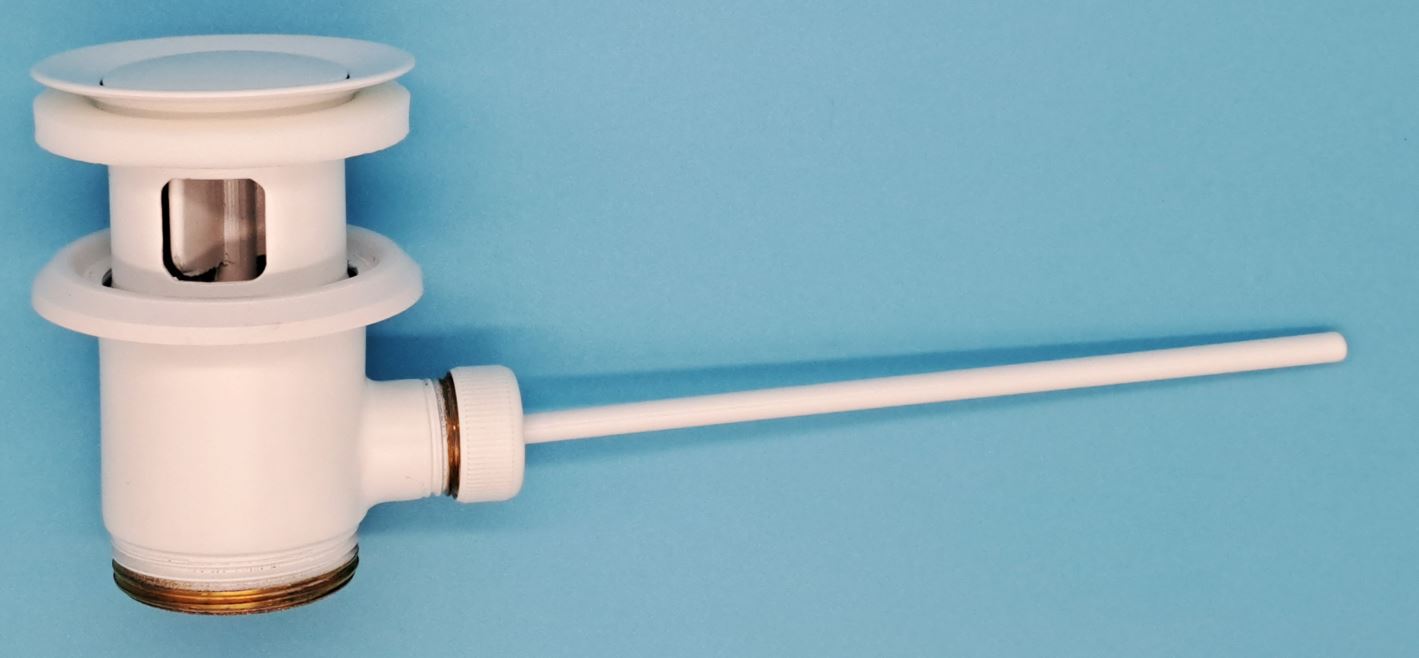 Ablaufgarnitur mit Exzenterstopfen und Stange 5/4", Messing weiß matt *Achtung Pflegehinweise beachten!