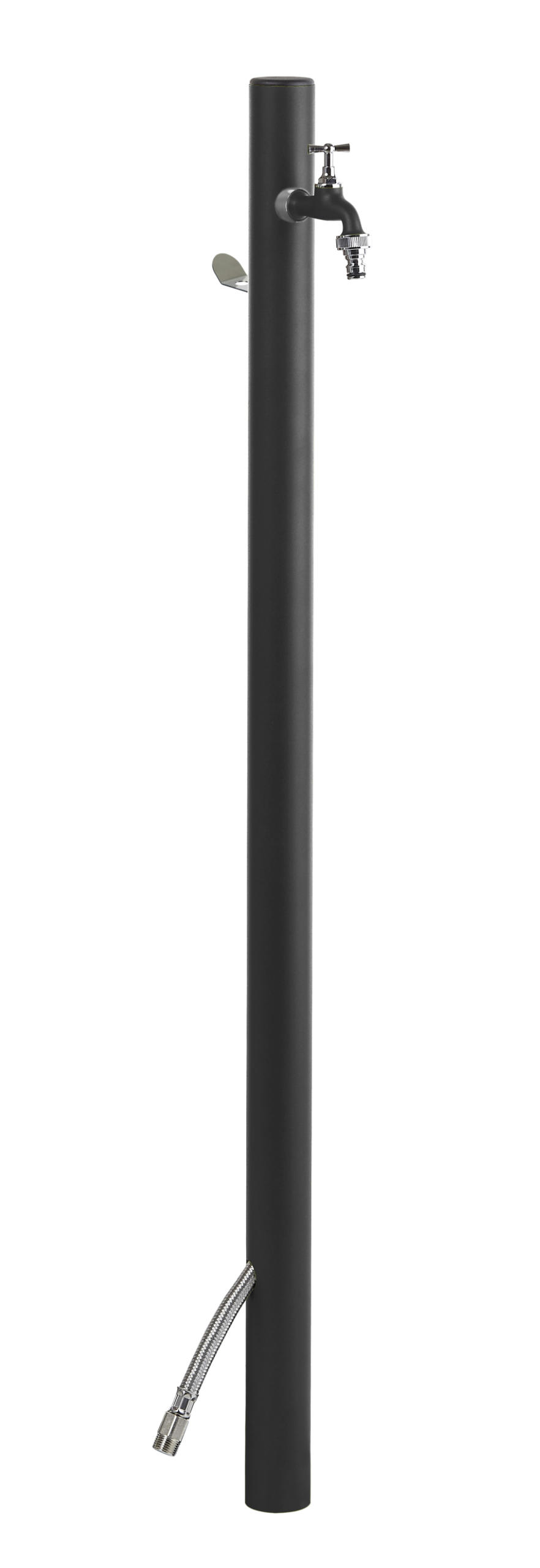 Alu Wasserzapfsäule "Single" SCHWARZ inkl.Schlauchhalter u.3-Bodenbef.-Winkel 