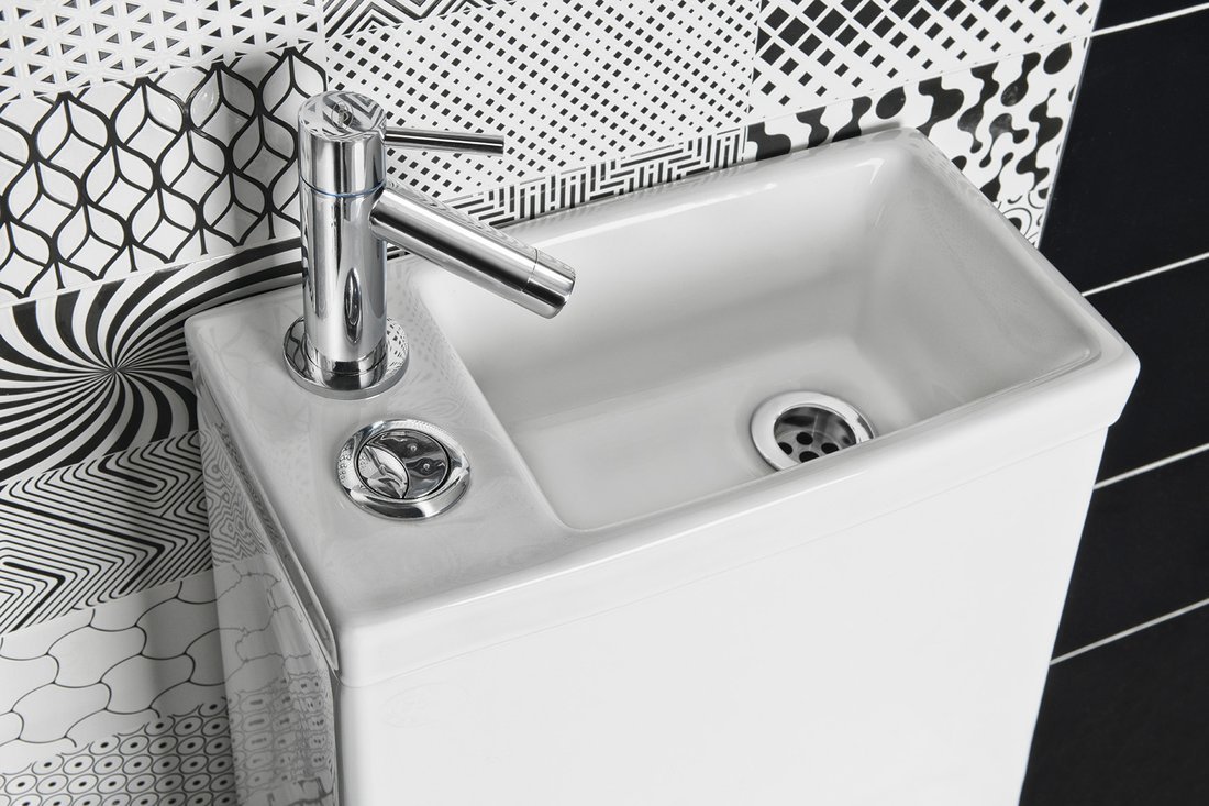 HYGIE WC-Kombi. m. integ. WT, weiß f.KW+WW, WC-Sitz-soft-close, oh.Armatur 5xFlex.Schlauch, 2xEckv., WC-Anschl.