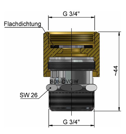 Rohrbelüfter flachdichtend, DN20 3/4"IGx3/4"AG, Messing verchromt 