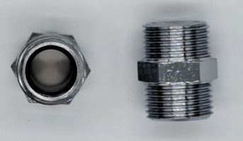 Doppelnippel, Messing verchromt 3/8"AGx3/8"AG, flachdichtend, konisch 