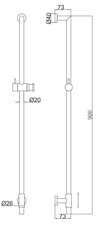 *Brausestange "DESIGN R90", mit Gleiter Ms gold, variable Befestigung *ACHTUNG beigepackte Pflegehinweise beachten