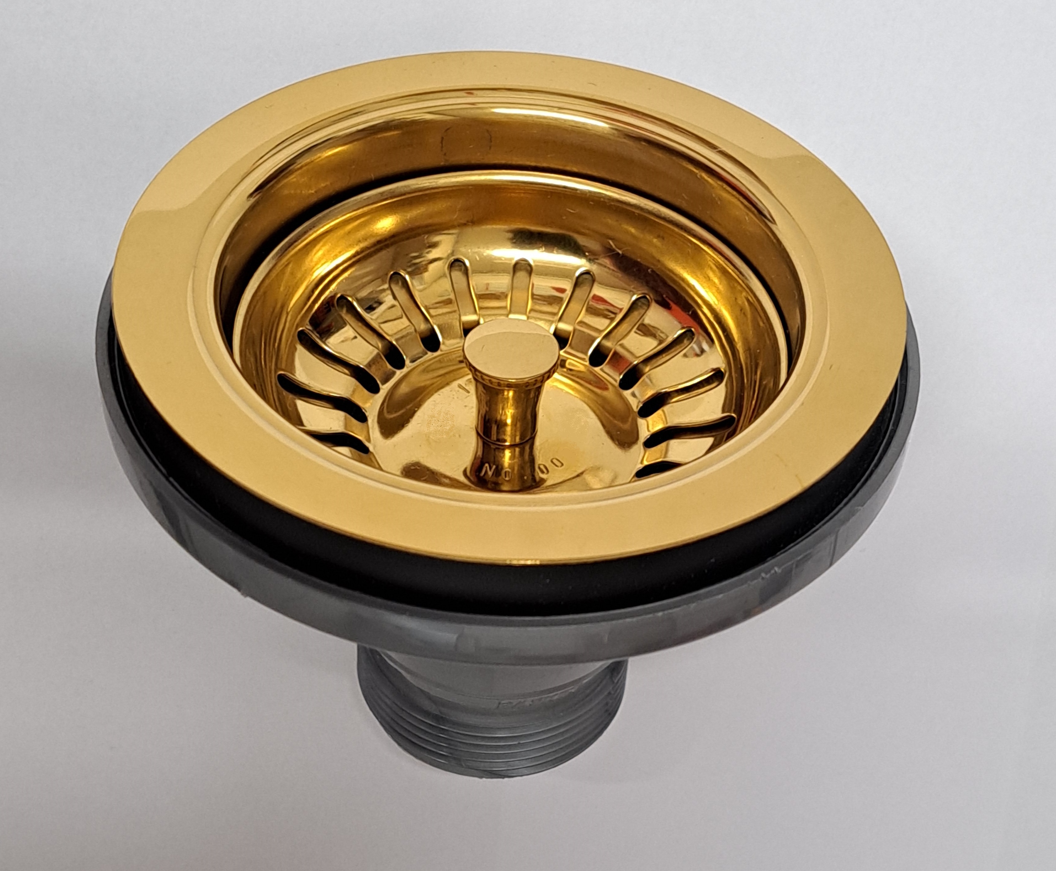 *Kunststoff Spülbecken-Ablaufventil 90mm 6/4" mit ES Sieb-Körbchen, GOLD 24K *ACHTUNG beigepackte Pflegehinweise beachten