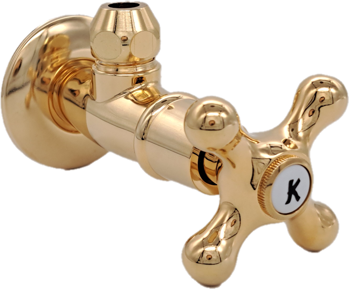 *KLASSIK Eckventil m. Kreuzgriff "K" 1/2"AGx10mm Cu, Ros., gold *ACHTUNG beigepackte Pflegehinweise beachten