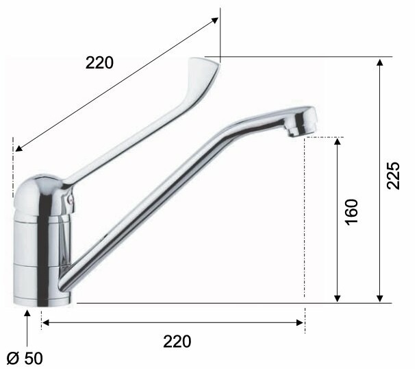 *Einloch Hebelmischer mit Armhebel Schwenkausl A=210 => Niederdruck, chrom *beigepackte Montage- u. Verwendungshinweise beachten!