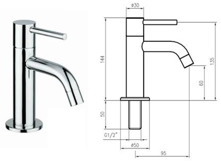 DESIGN Kaltwasser Standventil 1/2"AG, chrom 