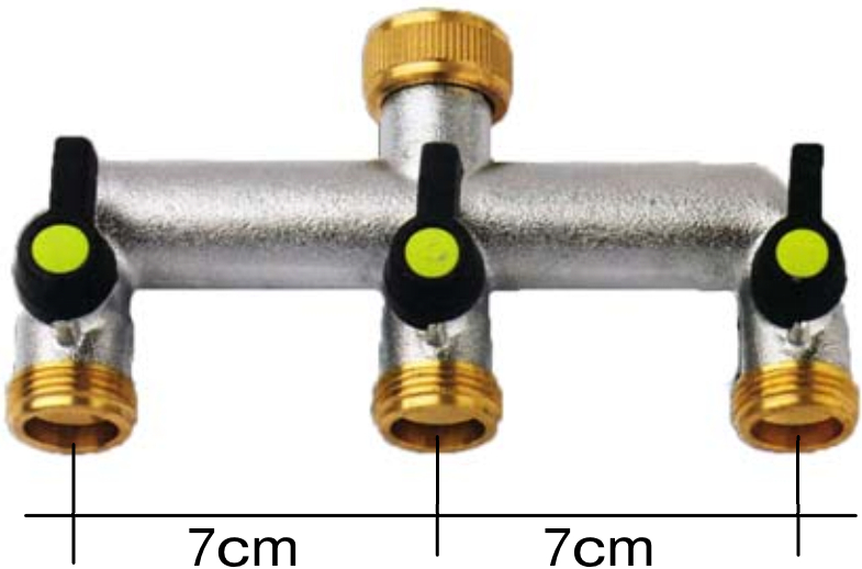 *U-Verteiler mit Absperrung, 3-fach 3/4"ÜMx3/4"AG/AG/AG, flachdichtend *max. bis 10bar und 60°C