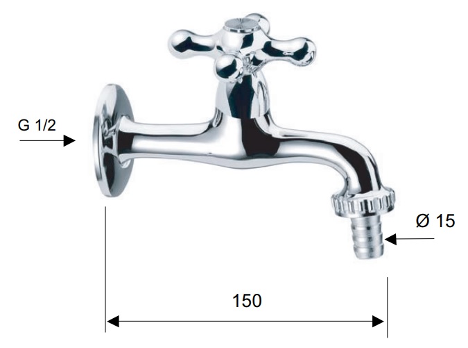 *KLASSIK Hahn m.Schlauchverschr. 1/2"AG, L=15cm, inkl.Ros., SCHWARZ-MATT *ACHTUNG beigepackte Pflegehinweise beachten