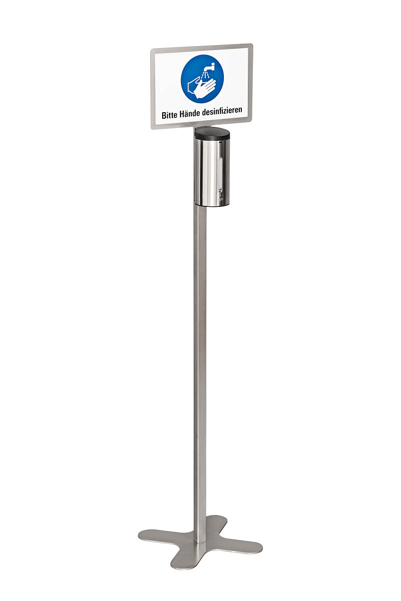 Ständer für Desinfektionsmittelspender 71-4200+40-4286 H=155cm, m.Hinweisschild, Edelstahl 