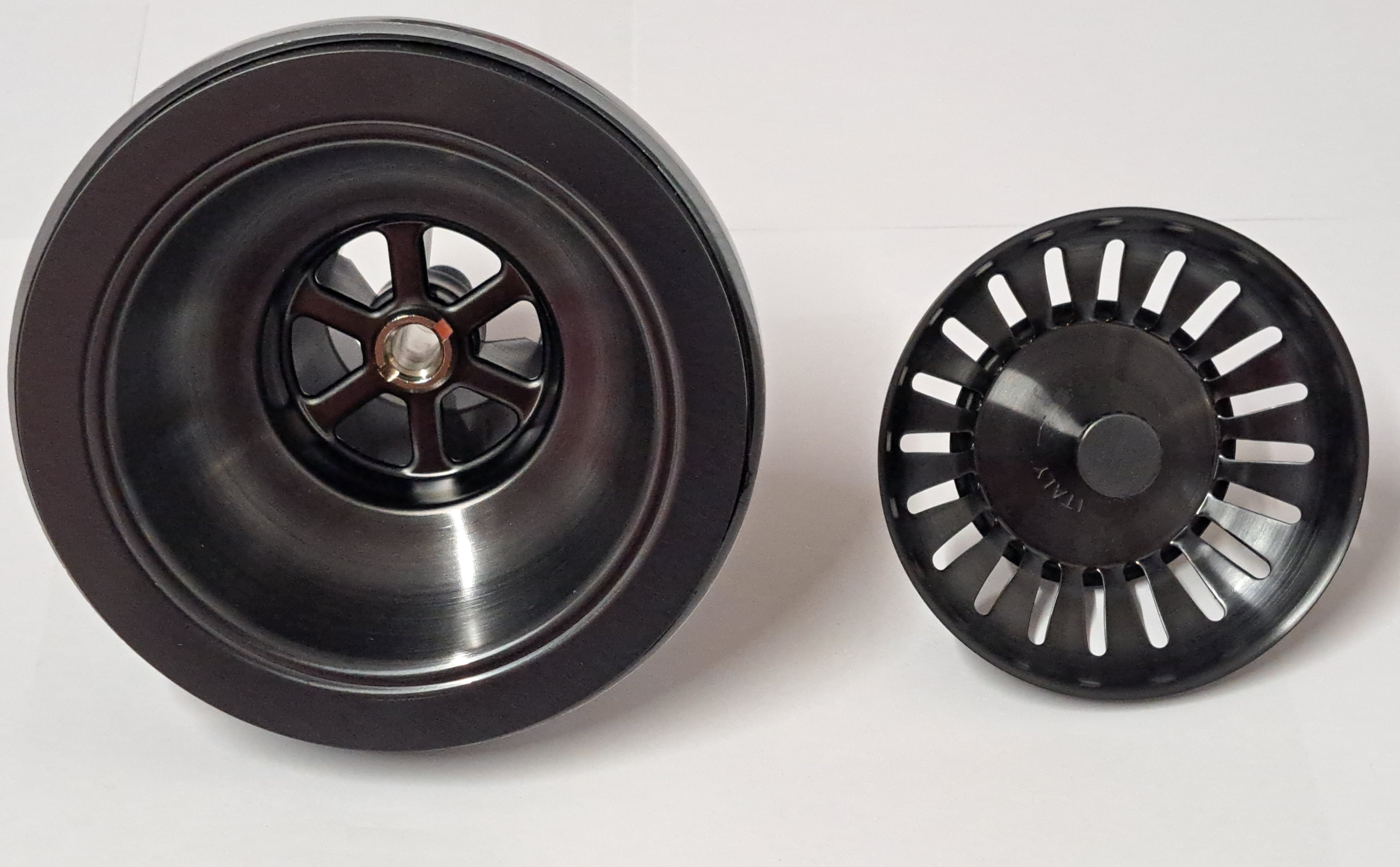 *Kunststoff Spülbecken-Ablaufventil 90mm 6/4" mit ES Sieb-Körbchen, SCHWARZ-MATT *ACHTUNG beigepackte Pflegehinweise beachten