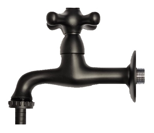 *KLASSIK Hahn m.Schlauchverschr. 1/2"AG, L=15cm, inkl.Ros., SCHWARZ-MATT *ACHTUNG beigepackte Pflegehinweise beachten