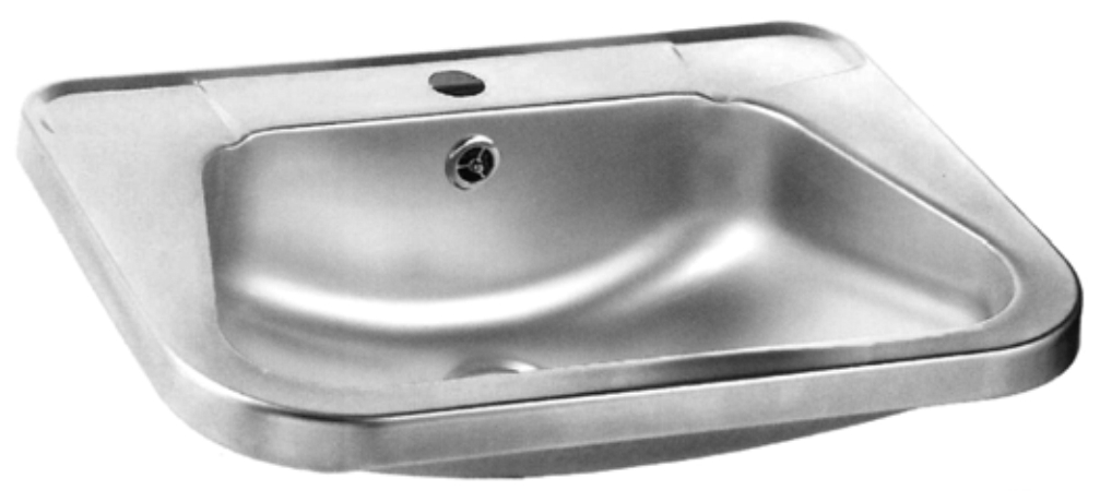 Edelstahl Waschtisch, +Hahnloch, +Ventil 560x420mm, inkl.Alu-Konsolen u.Bef.-Satz 