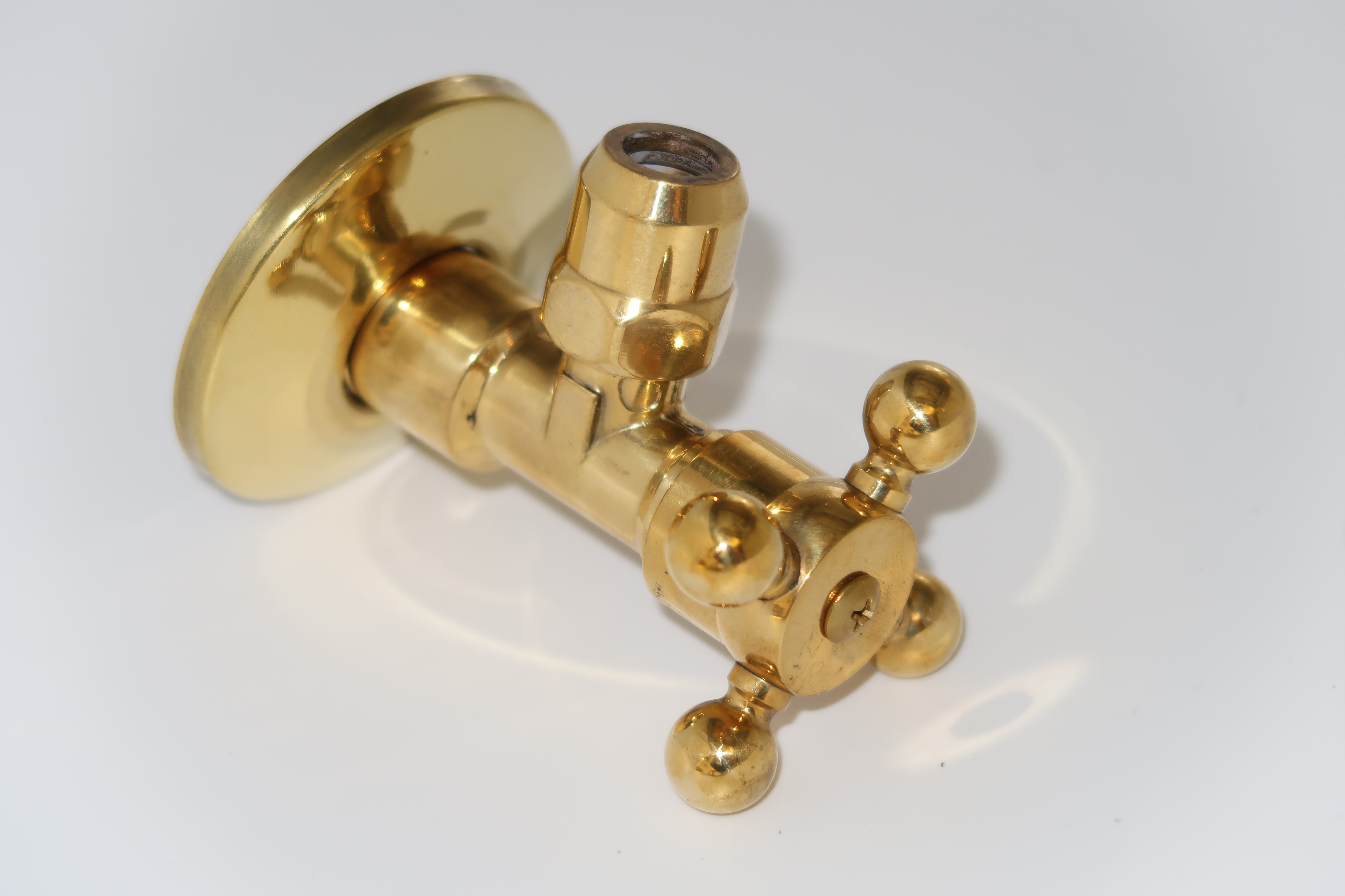 *Eckventil mit Kreuzgriff Retro 1/2"AGx10mm, Messing poliert *ACHTUNG beigepackte Pflegehinweise beachten