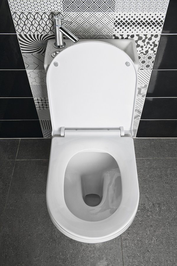 HYGIE WC-Kombi. m. integ. WT, weiß f.KW+WW, WC-Sitz-soft-close, oh.Armatur 5xFlex.Schlauch, 2xEckv., WC-Anschl.