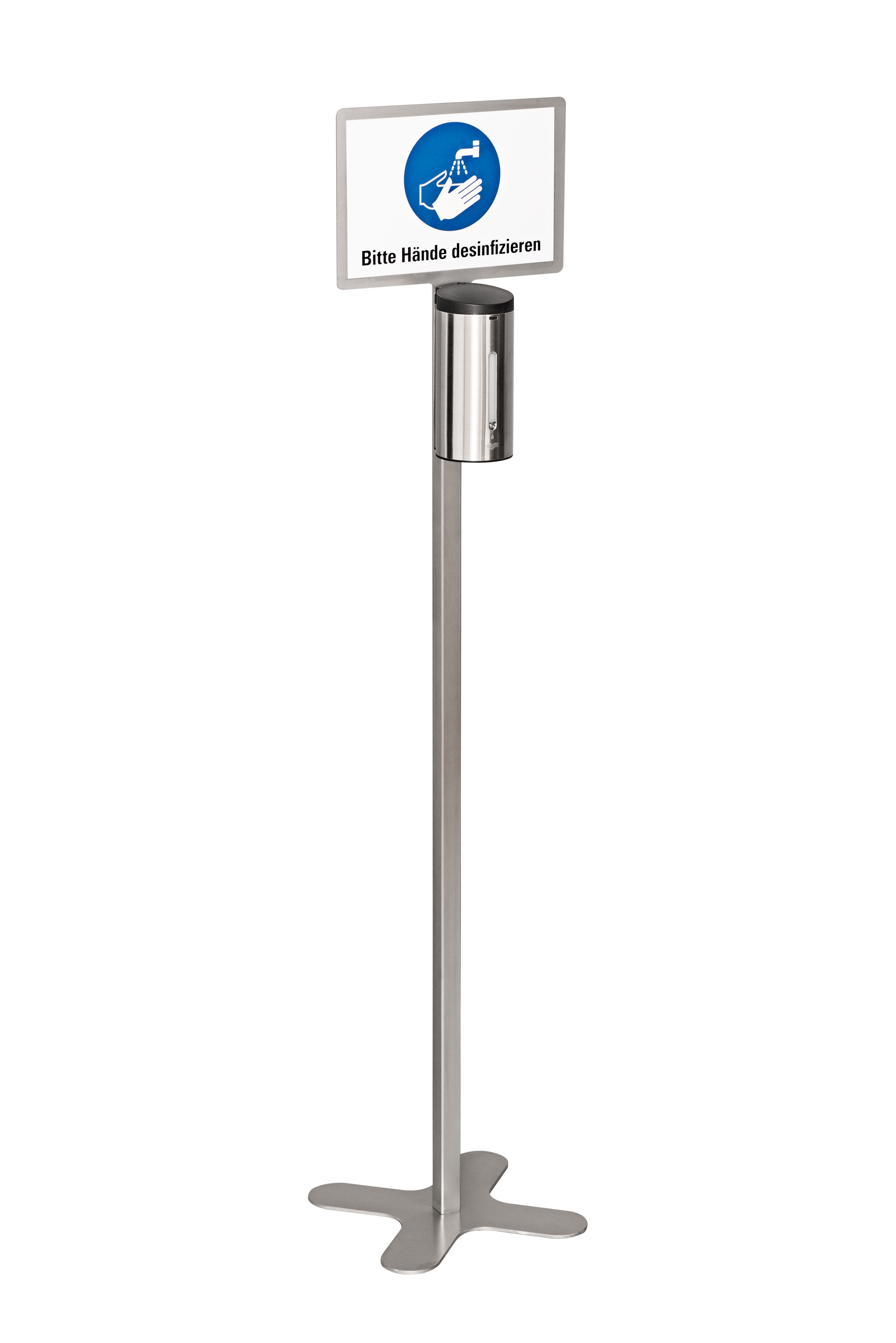 Ständer für Desinfektionsmittelspender 71-4200+40-4286 H=155cm, m.Hinweisschild, Edelstahl 