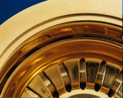 *Kunststoff Spülbecken-Ablaufventil 90mm 6/4" mit ES Sieb-Körbchen, GOLD 24K *ACHTUNG beigepackte Pflegehinweise beachten