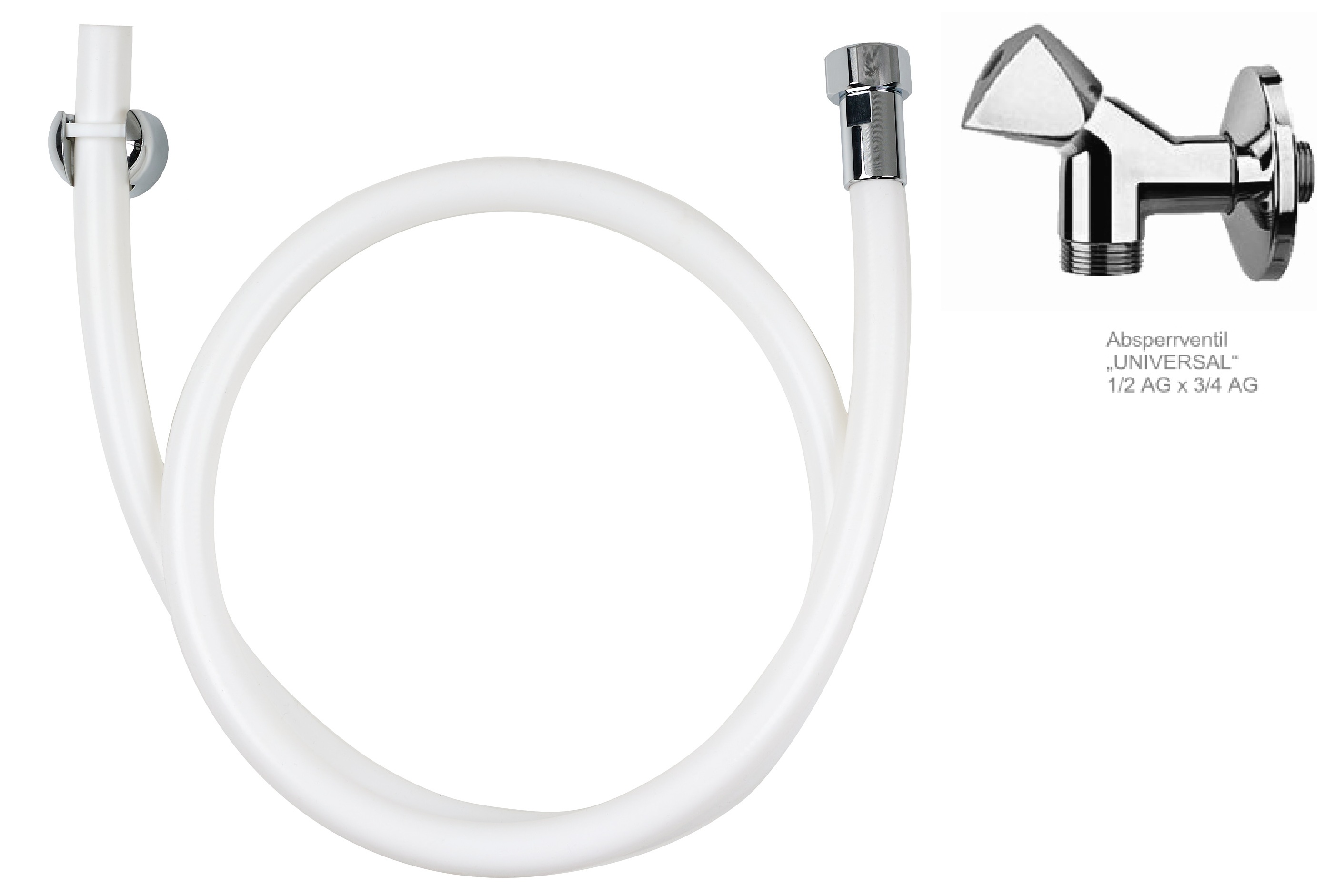 1/2" Kneipp/Sauna-Grn. "Neu" L=150cm 1/2"AG, inkl. Absperrventil u. Halterung 