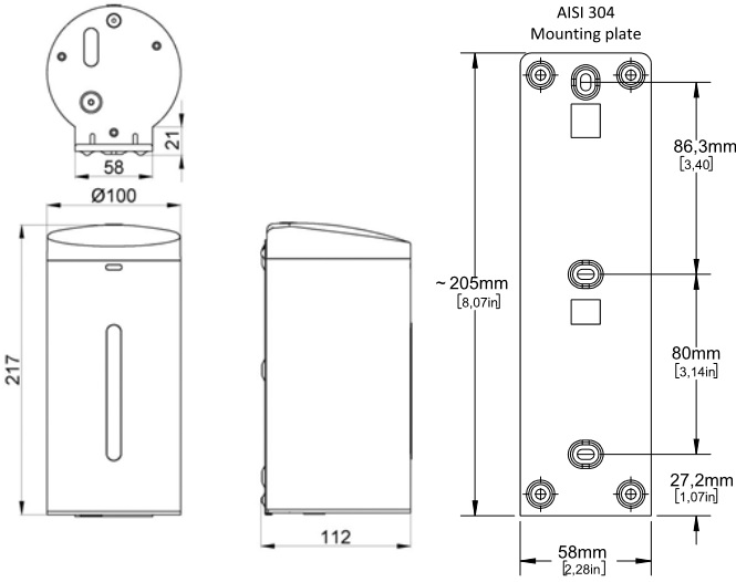 Desinfektionsmittelspender Wandmodell Sensor, oh.6xAA-Batt., ES-Optik, 650ml 