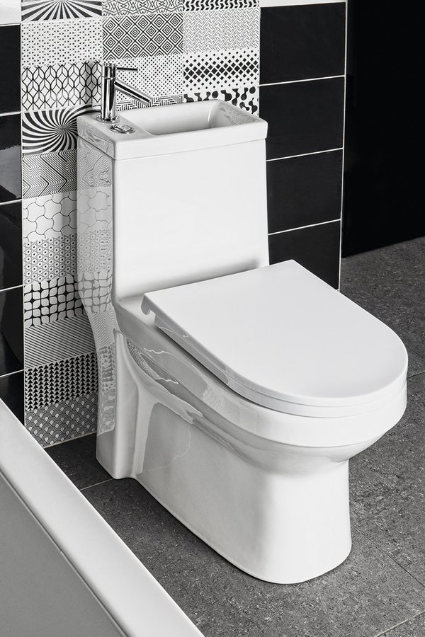 HYGIE WC-Kombi. m. integ. WT, weiß f.KW+WW, WC-Sitz-soft-close, oh.Armatur 5xFlex.Schlauch, 2xEckv., WC-Anschl.