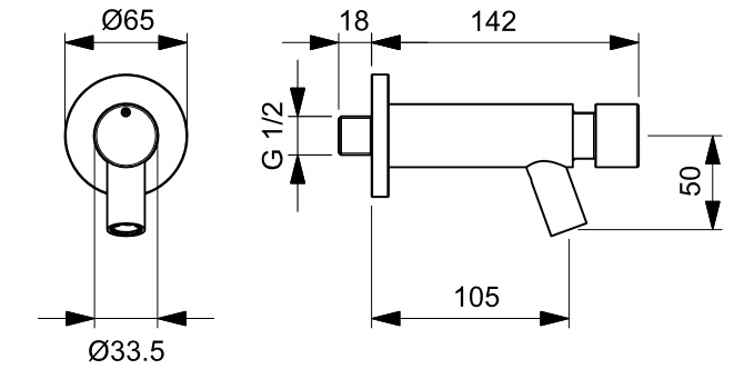 *Selbstschluss Wand-Auslaufventil 1/2"AG Ms schwarz-matt, A=105mm, ca.15s@3bar *Achtung Pflegehinweise beachten!