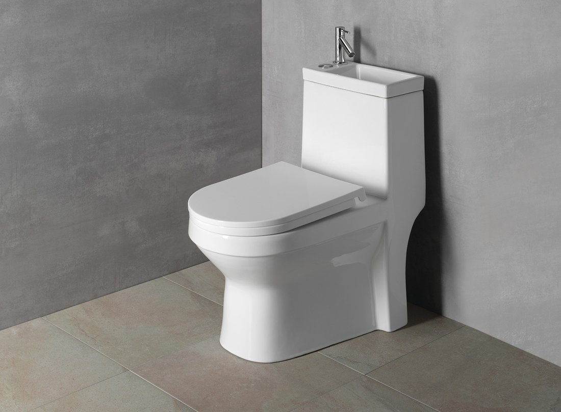 HYGIE WC-Kombi. m. integ. WT, weiß f.KW+WW, WC-Sitz-soft-close, oh.Armatur 5xFlex.Schlauch, 2xEckv., WC-Anschl.