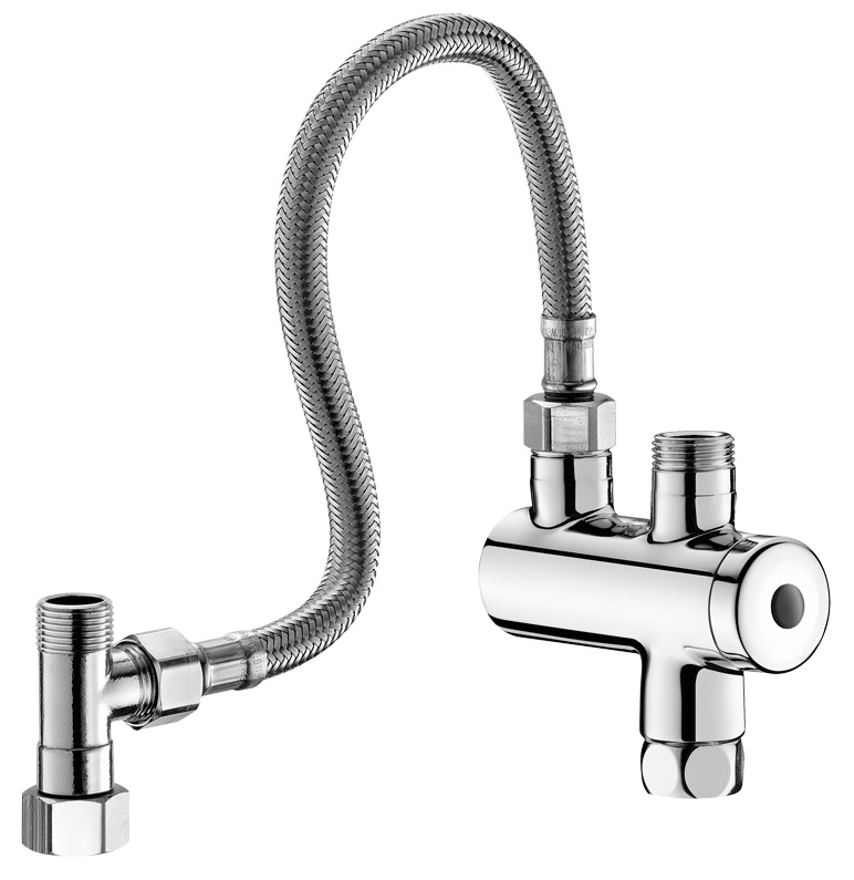 Mini Aufsatz Thermostat-Vormischventil m.Anschl.-Set 3/8"ÜM+3/8"AG, inkl.RV+Filter, Ms chrom 