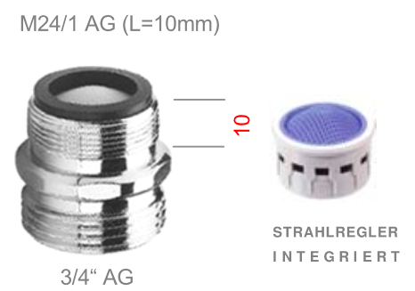 Auslauf Adapter m. Perlstrahler M24x1-AGx3/4"AG, Ms chrom 