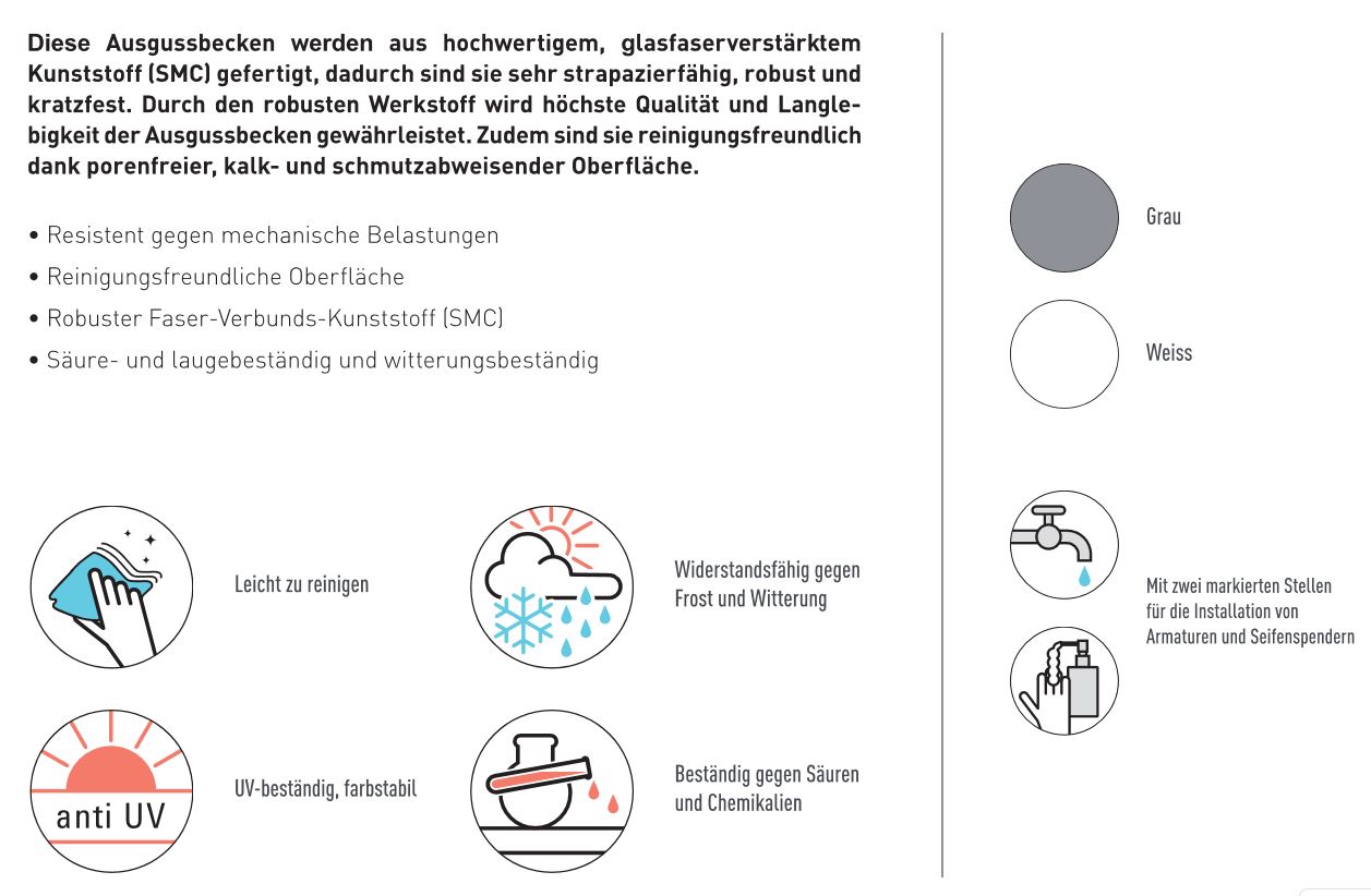 Kunststoff Waschtrog 75x52x31cm 46l, weiß marmoriert 