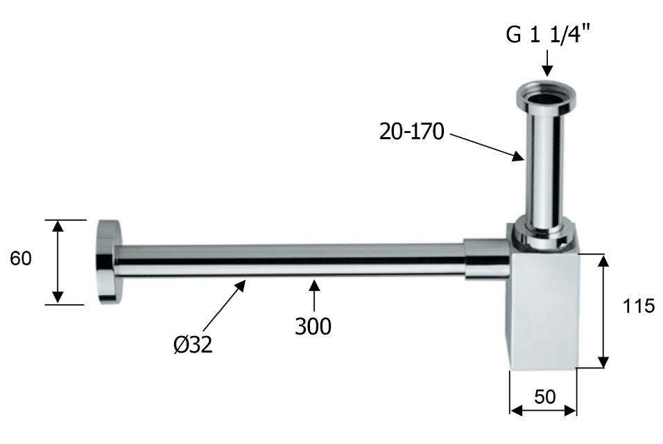 *DESIGN Sifon eckig 5/4", schwarz-matt *ACHTUNG beigepackte Pflegehinweise beachten