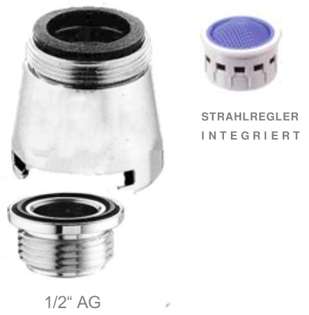Auslauf Steck-Adapter, Ms chrom M22x1-IG+M24x1-AGx1/2"AG 