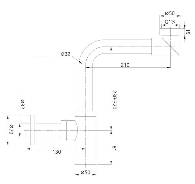 *DESIGN Raumspar-Sifon rund 5/4", Ms SCHWARZ-MATT *ACHTUNG beigepackte Pflegehinweise beachten