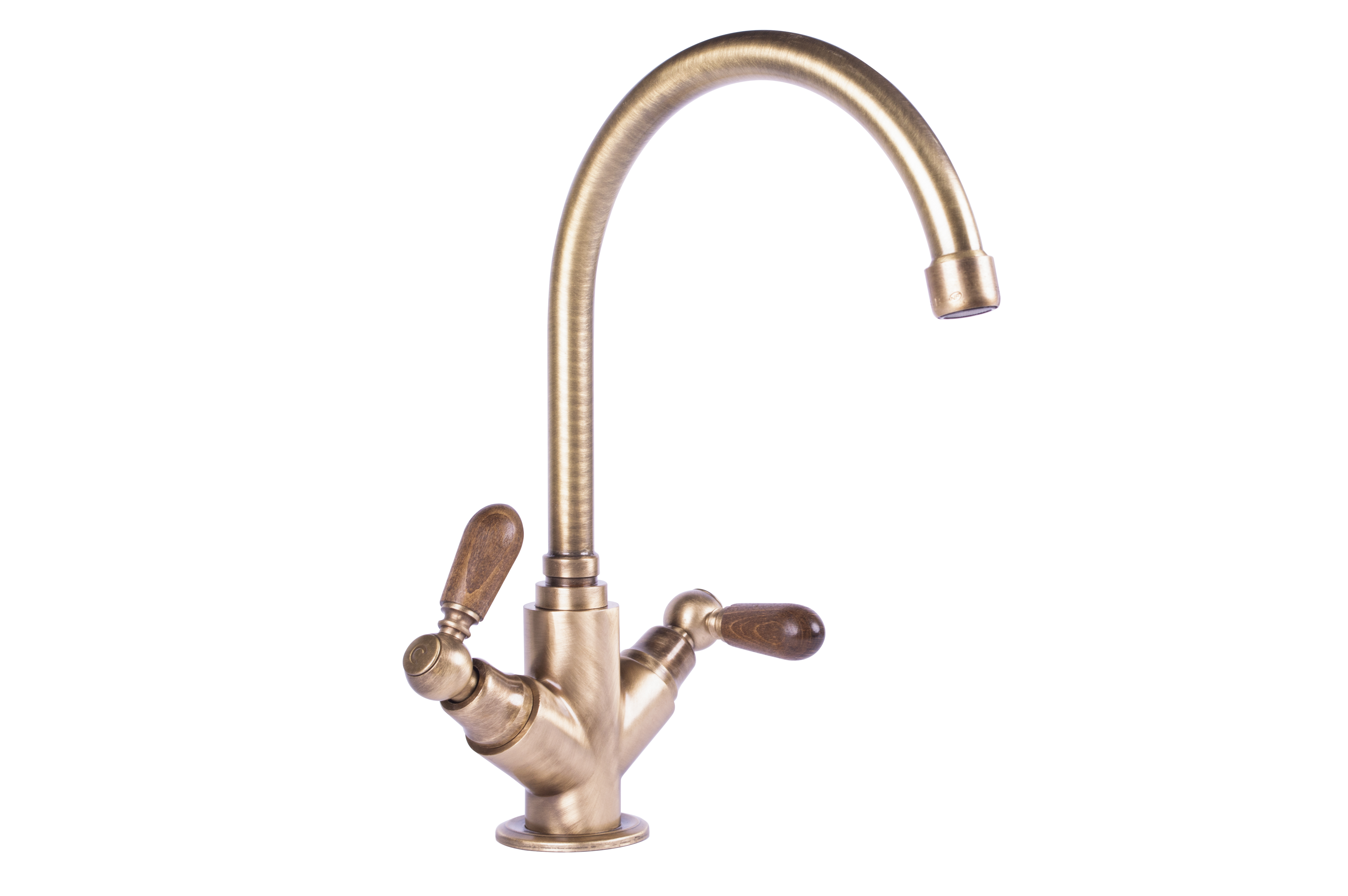 *Einloch-Mischbatterie "Vino" Holzgriffe, Messing bronziert *Achtung Pflegehinweise beachten!