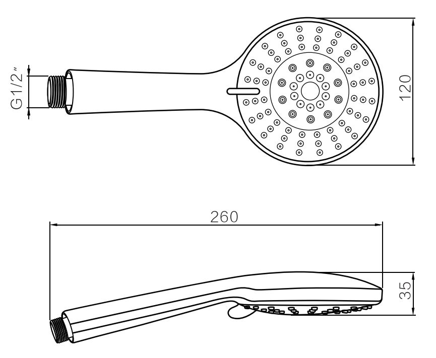 *Handbrause "DESIGN 5" 5-strahlig, d=120mm 1/2"AG, Antikalknoppen, ABS schwarz/matt *Achtung Pflegehinweise beachten!