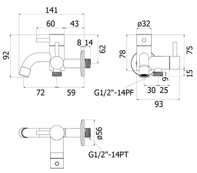 Edelstahl Auslaufventil, V2A 1/2"AG, m.Nebenanschlussventil 