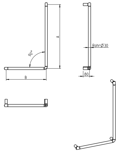 Erlau Winkelgriff WG-90-R-805x605mm Rundgrip, reinweiß 