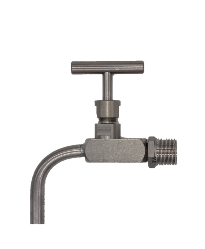 Probenahmehahn, abflammbares Rohr 1/2"AG, EDELSTAHL, 25.bar Sondermodell für hohen Betriebsdruck (200.bar.Berstdruck)