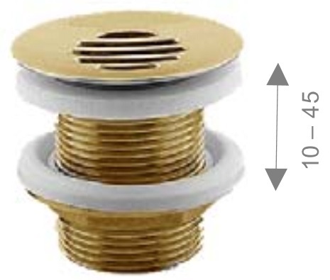 *Schaftventil m.Siebschlitz oh.ÜL, Messing gold 5/4", 10-45mm, inkl.Flanschmutter *Achtung Pflegehinweise beachten!