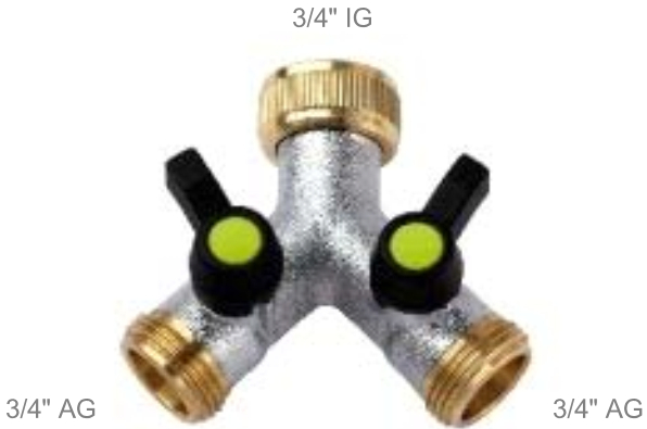 *Y-Verteiler mit Absperrung, 2-fach 3/4"ÜMx3/4"AG/AG, flachdichtend *max. bis 10bar und 60°C