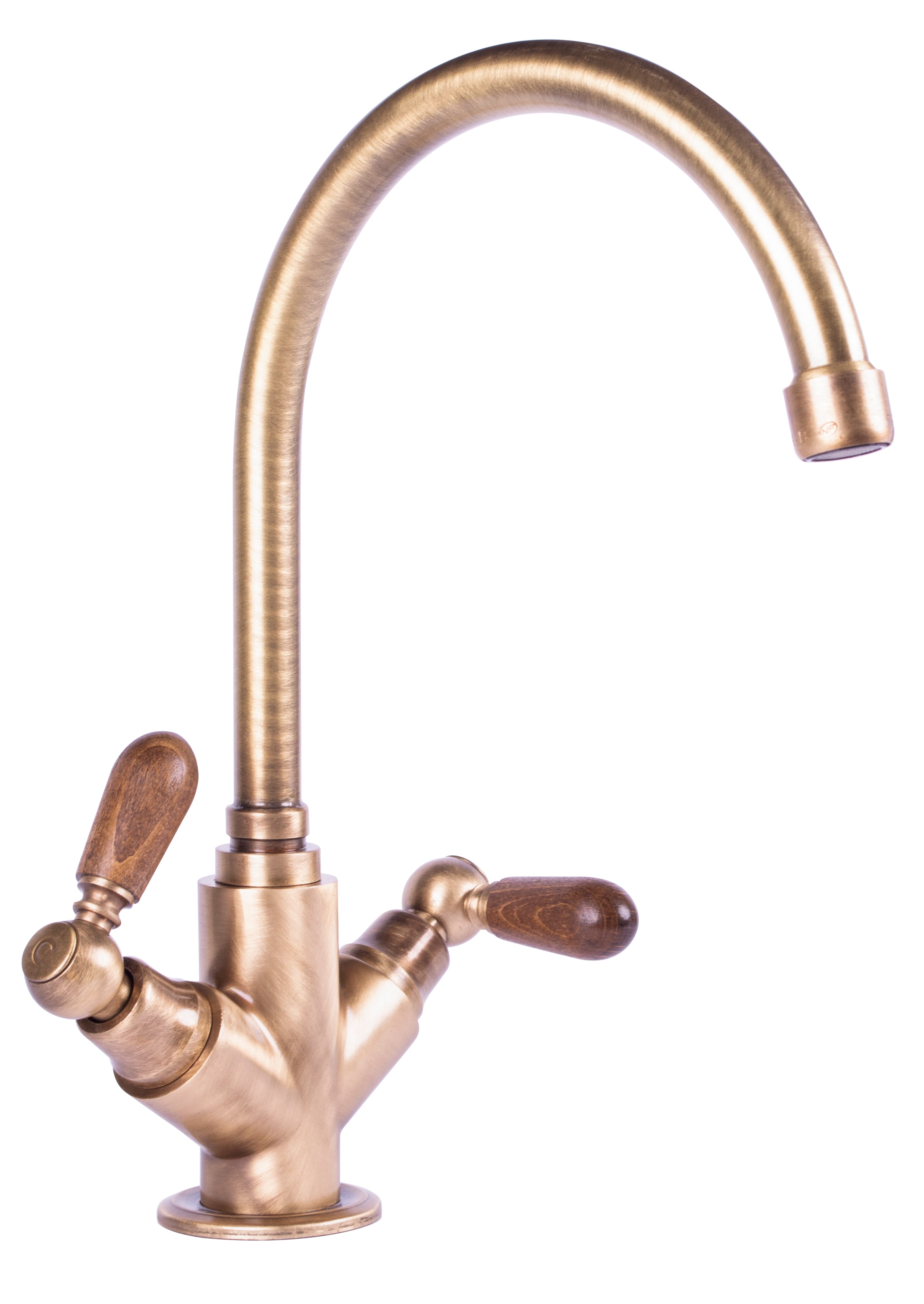 *Einloch-Mischbatterie "Vino" Holzgriffe, Messing bronziert *Achtung Pflegehinweise beachten!