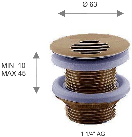 *Schaftventil m.Siebschlitz oh.ÜL, Messing bronziert 5/4", 10-45mm, inkl.Flanschmutter *Achtung Pflegehinweise beachten!