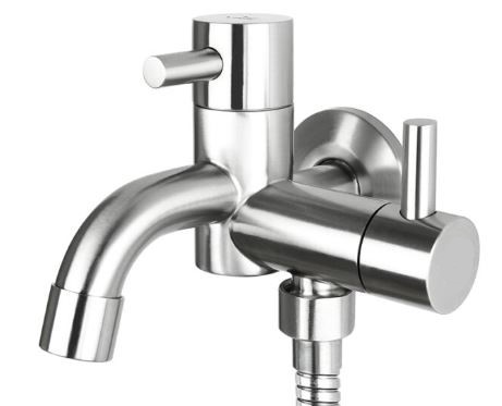 Edelstahl Auslaufventil, V2A 1/2"AG, m.Nebenanschlussventil 