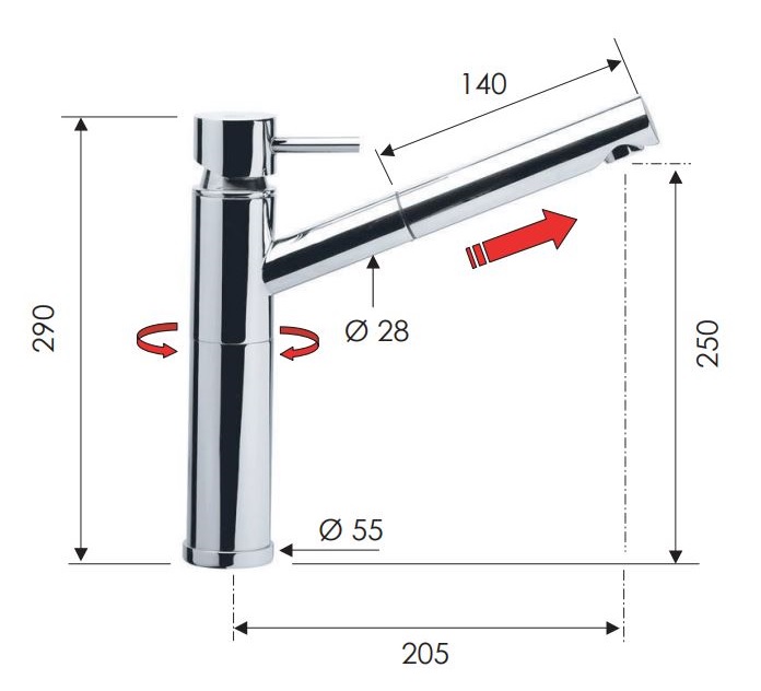 *Spültischarmatur mit Auszugsbrause weiß-matt, schwenkbar, A=205mm, H=250mm *Achtung Pflegehinweise beachten!