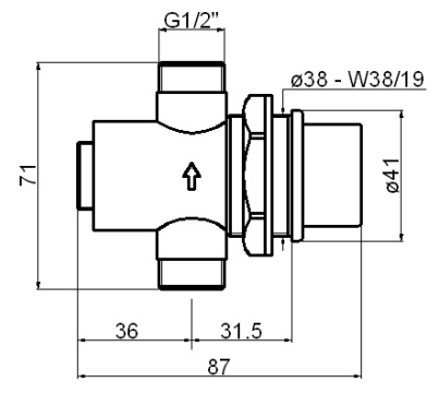 Selbstschluss-Durchgangsventil zum Einbau in dünnen Wänden 1/2"AGx1/2"AG, Ms chrom, blauer Knopf ca.25(+10/-5)sec@3bar