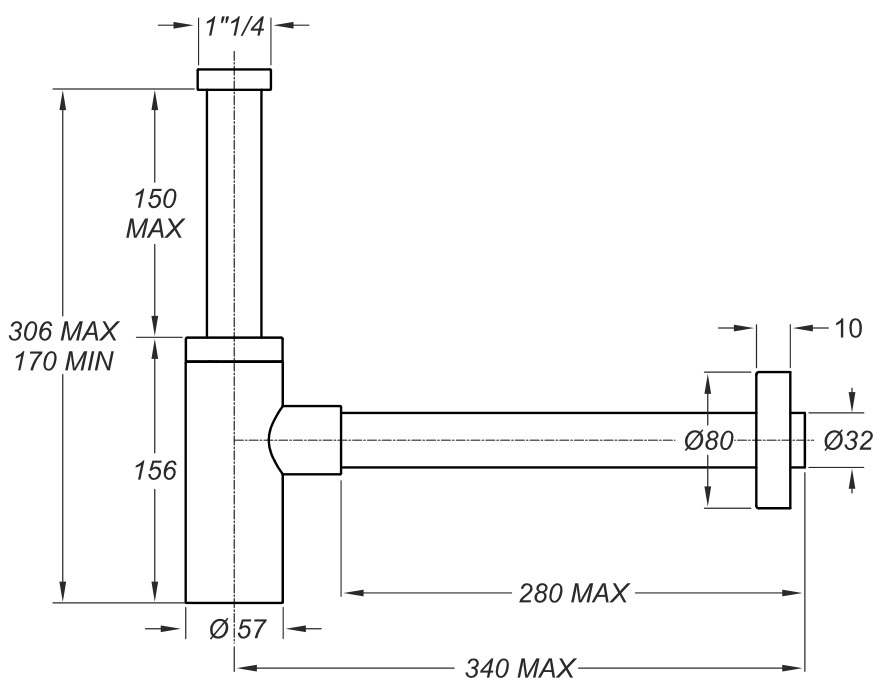 *DESIGN Sifon rund 5/4", Edelstahl-satiniert *Achtung Pflegehinweise beachten!