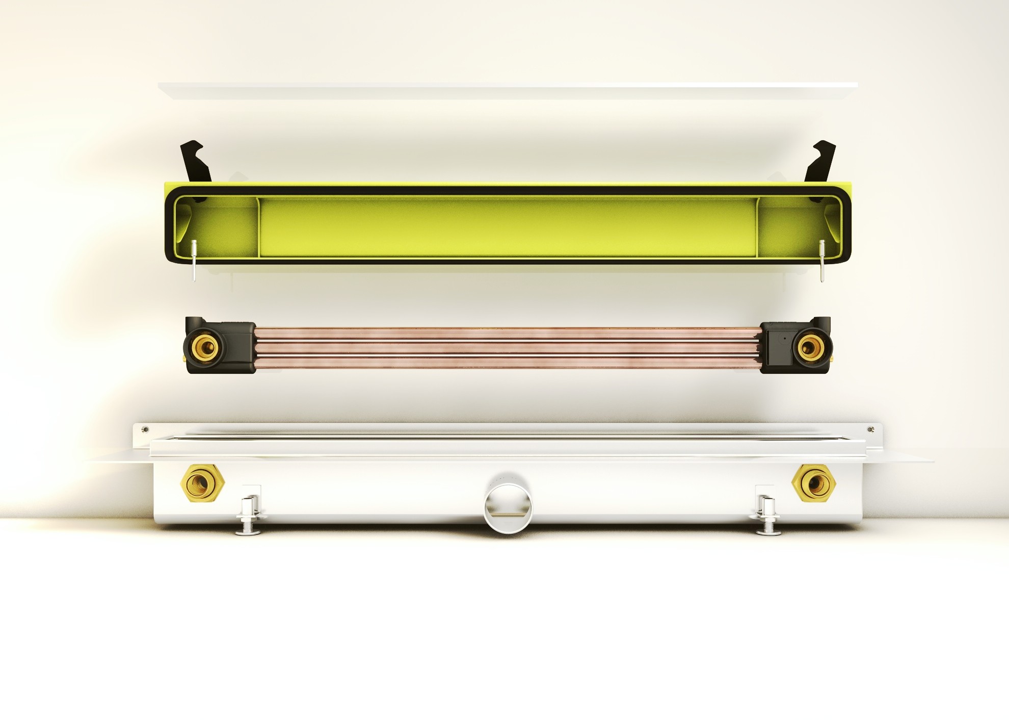 Unocconi Joulia Inline 3-Rohr Duschrinne m.Wärmetauscher, m.Abdeckung geschliffen raumseitige Montage 