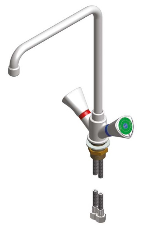 *Labor 2-Griff-Einlocharmatur "WPC/WPH", Auslauf schwenkbar AxH:200x300mm, Ms, RAL7035, 2xFlex-3/8" *Laborarmaturen sind von einer Rückgabe ausgeschlossen