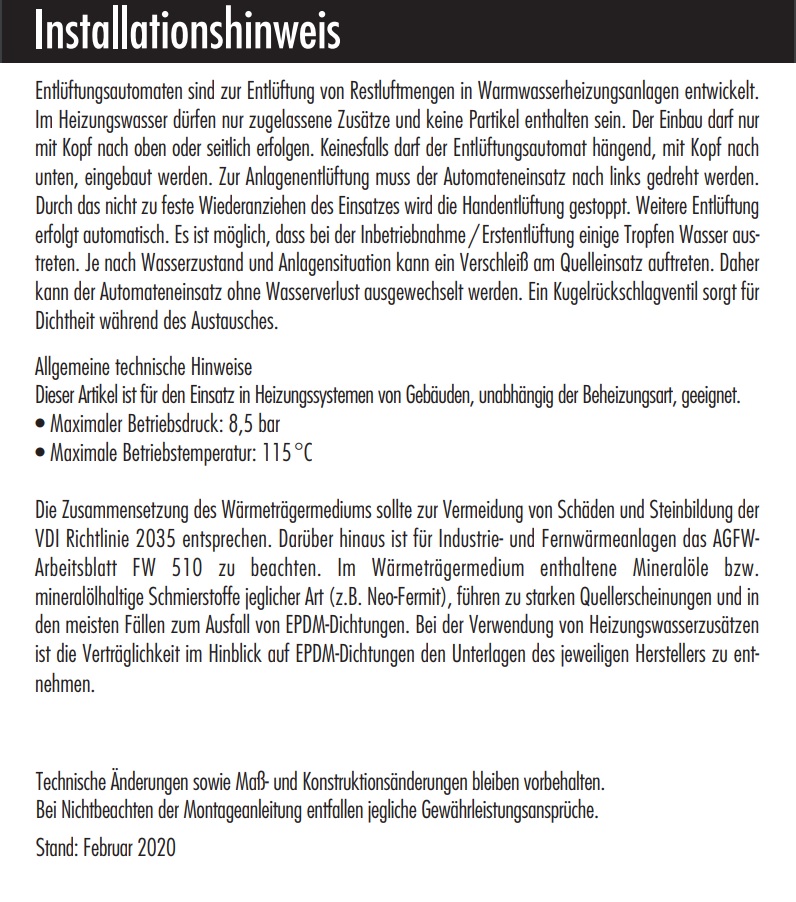 Hummel Entlüftungsautomat G 1/2" m.Quellscheiben, O-Ring 