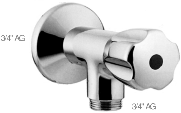 Geräte Anschlussventil m.Rückflussverh. 3/4"AGx3/4"AG, inkl.Ros, Ms verchromt  Geräte Anschlussventil m.Rückflussverh. 3/4"AGx3/4"AG, inkl.Ros, Ms verchromt