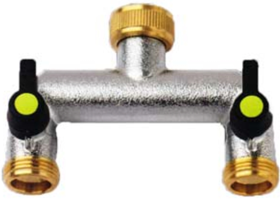 *U-Verteiler mit Absperrung, 2-fach 3/4"ÜMx3/4"AG/AG, flachdichtend *max. bis 10bar und 60°C