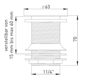 *Schaftventil m.Siebschlitz oh.ÜL, Messing schwarz-matt 5/4", 15-60mm, inkl.Flanschmutter *Achtung Pflegehinweise beachten!